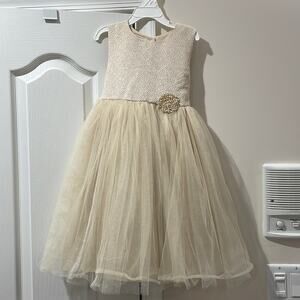 Marmellata 6 creamy golden tulle dress rosette flower sash bow euc worn once
